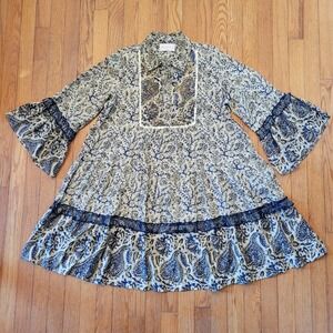 Miss June Paris OS Boho Paisley Bell Sleeve Tiered Dress Sequins PETRA Swing